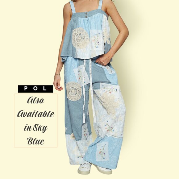 POL Doilies & Daisies Embroidered Soft Quilted Gauze Boho Wide Leg Pants. - Picture 9 of 11